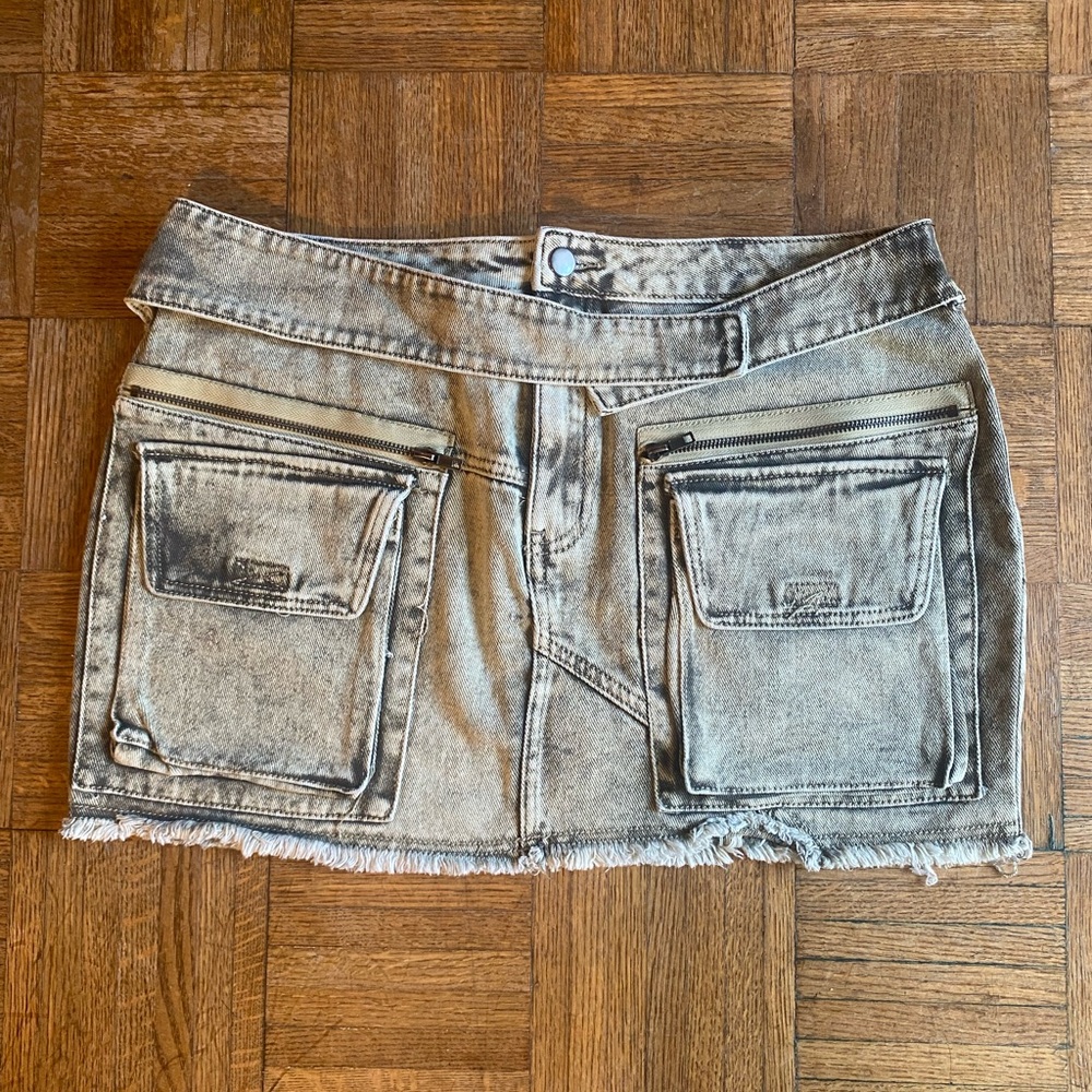 Misspap Denim Multi Pocket Acid Wash Mini Skirt